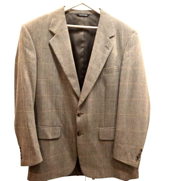 Vintage Burberrys Men's Blazer Wool Plaid Houndstooth Single Breasted Sport Coat - Picture 1 of 12